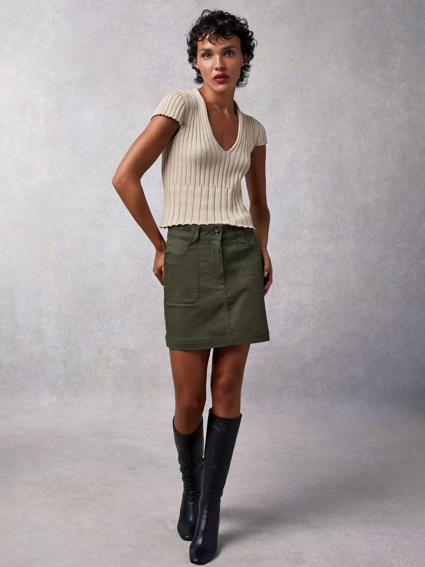 Rouje Adile Skirt Khaki Chevron | Clothing