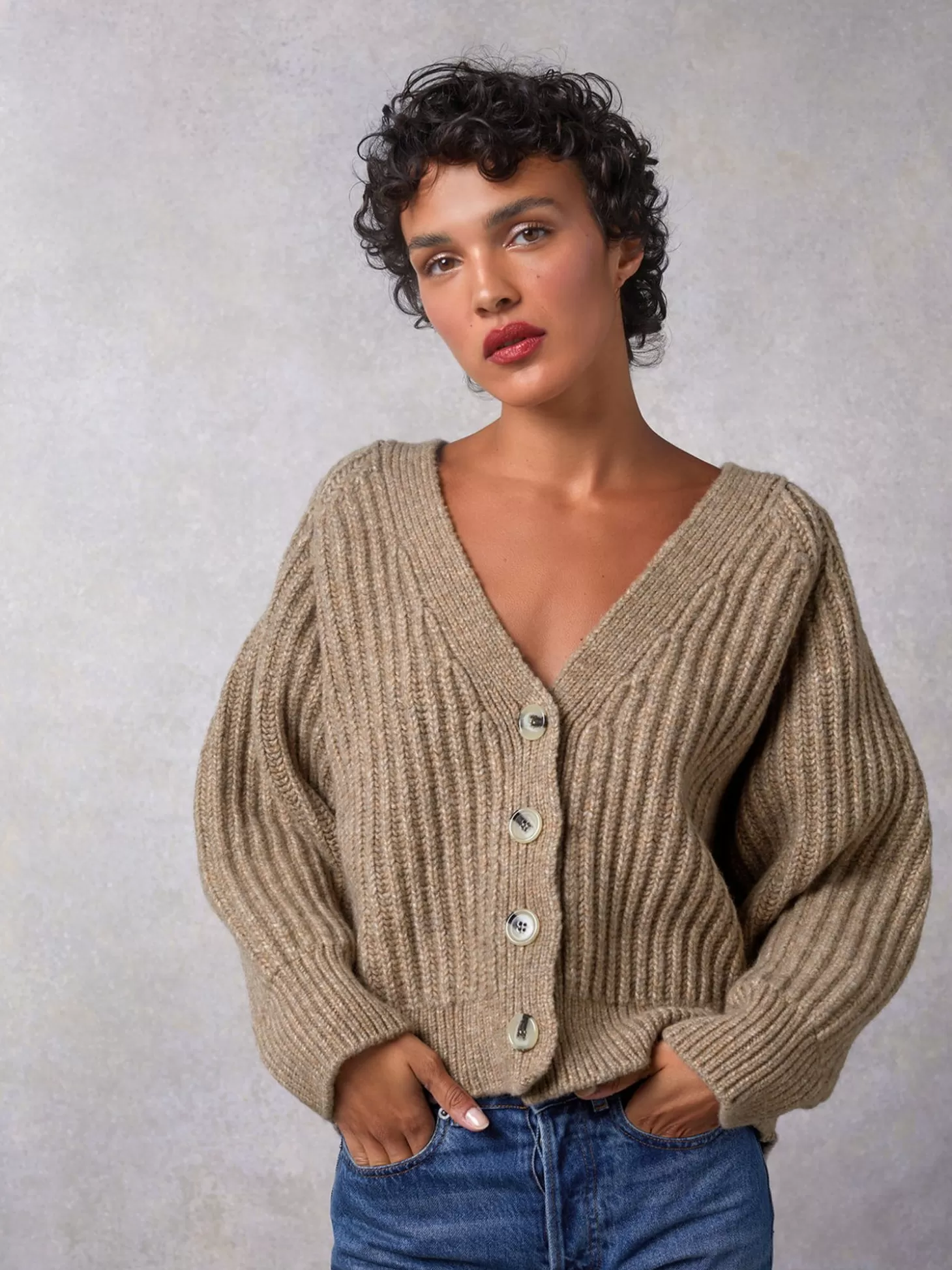 Rouje Gaela Cardigan Uni Taupe | Clothing